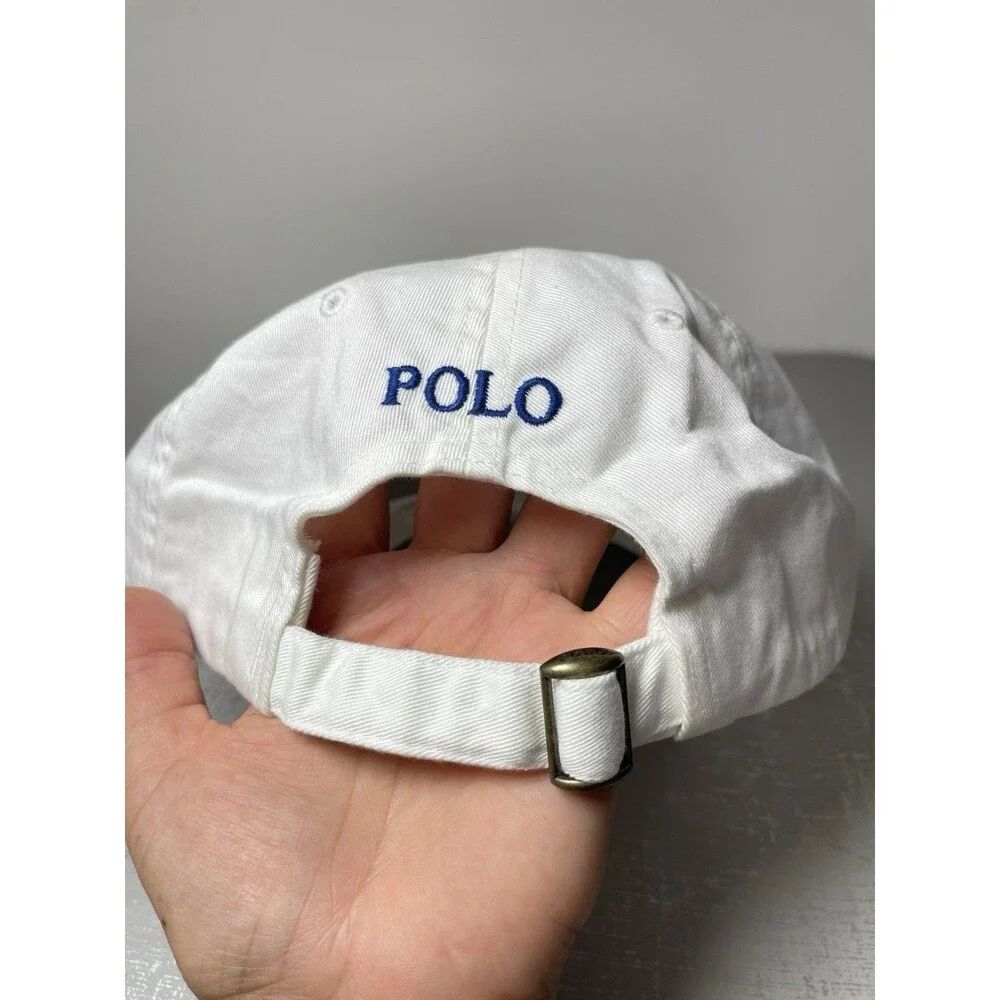Polo Ralph Lauren Men's O/S Adjustable Baseball Cap Cotton White /Blue Pony Logo - Picture 7 of 11